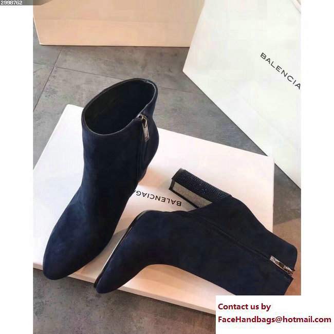 Rene Caovilla Heel 9cm Suede Ankle Boots Navy Blue With Rhinestones 2017