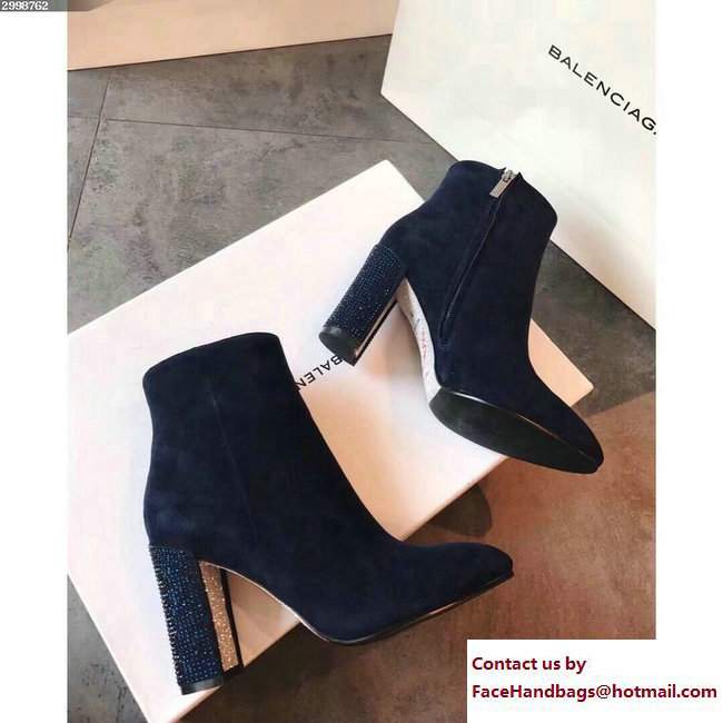 Rene Caovilla Heel 9cm Suede Ankle Boots Navy Blue With Rhinestones 2017