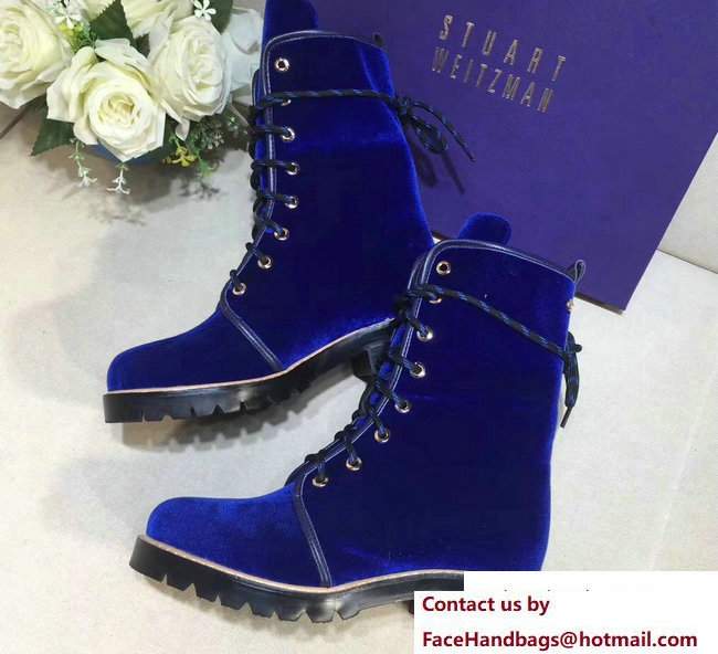 Stuart Weitzman Velvet Ankle-Wrap Laces Metermaid Boots Blue 2017