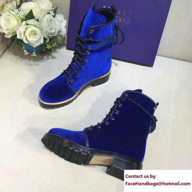 Stuart Weitzman Velvet Ankle-Wrap Laces Metermaid Boots Blue 2017