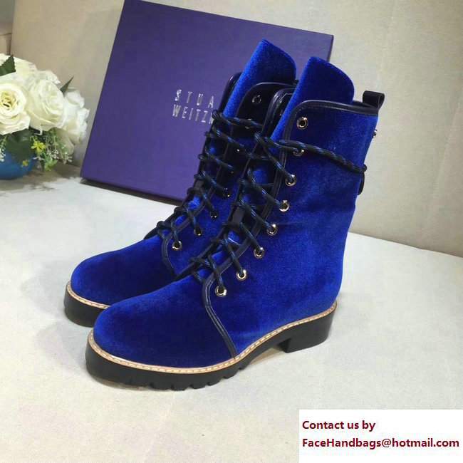 Stuart Weitzman Velvet Ankle-Wrap Laces Metermaid Boots Blue 2017