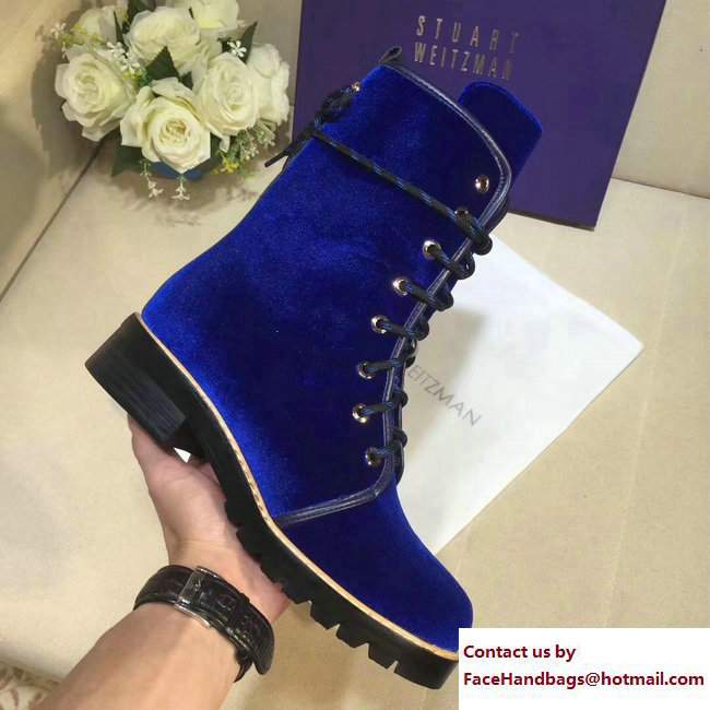 Stuart Weitzman Velvet Ankle-Wrap Laces Metermaid Boots Blue 2017