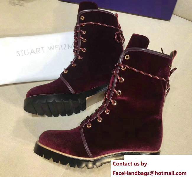 Stuart Weitzman Velvet Ankle-Wrap Laces Metermaid Boots Burgundy 2017