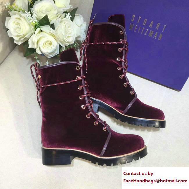 Stuart Weitzman Velvet Ankle-Wrap Laces Metermaid Boots Burgundy 2017