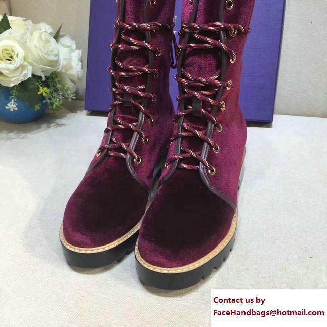 Stuart Weitzman Velvet Ankle-Wrap Laces Metermaid Boots Burgundy 2017