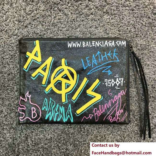 Balenciaga Classic Graffiti Leather Pouch Clutch Bag 2018