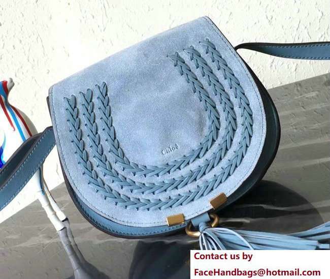 Chloe Suede Calfskin Marcie Round Saddle Bag Light Blue 2018