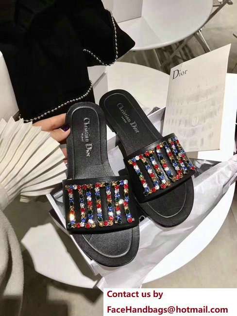 Dior Adorned With Multicolor D.I.O.R Logo Mules Sandals Crystals Black 2018