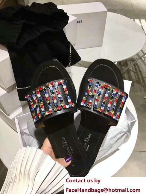 Dior Adorned With Multicolor D.I.O.R Logo Mules Sandals Crystals Black 2018