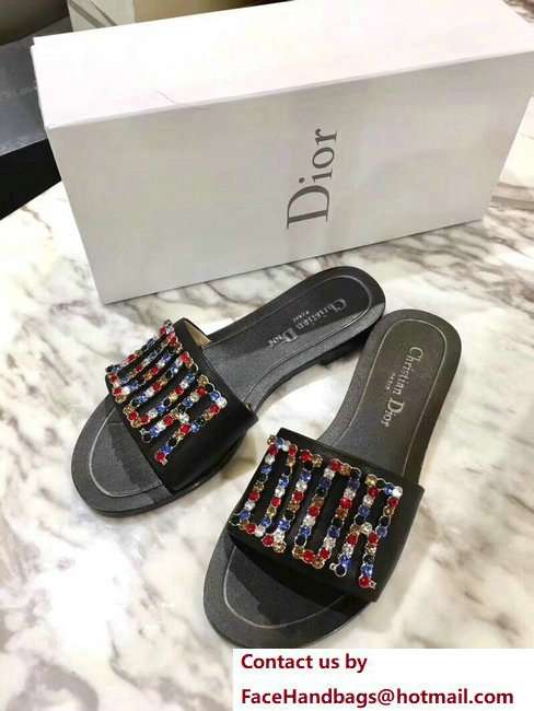 Dior Adorned With Multicolor D.I.O.R Logo Mules Sandals Crystals Black 2018