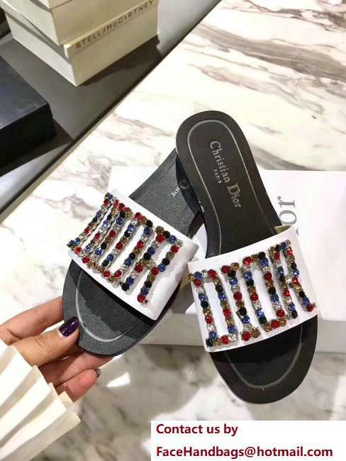 Dior Adorned With Multicolor D.I.O.R Logo Mules Sandals Crystals White 2018