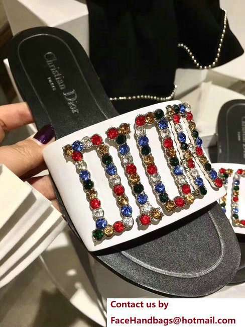 Dior Adorned With Multicolor D.I.O.R Logo Mules Sandals Crystals White 2018