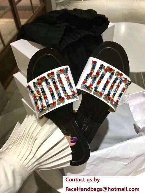 Dior Adorned With Multicolor D.I.O.R Logo Mules Sandals Crystals White 2018