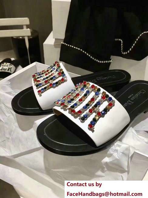 Dior Adorned With Multicolor D.I.O.R Logo Mules Sandals Crystals White 2018