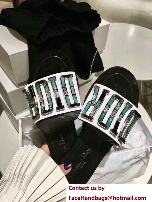 Dior Adorned With Multicolor D.I.O.R Logo Mules Sandals Mosaic Turquoise White 2018