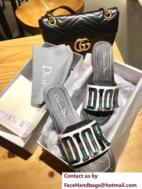 Dior Adorned With Multicolor D.I.O.R Logo Mules Sandals Mosaic Turquoise White 2018