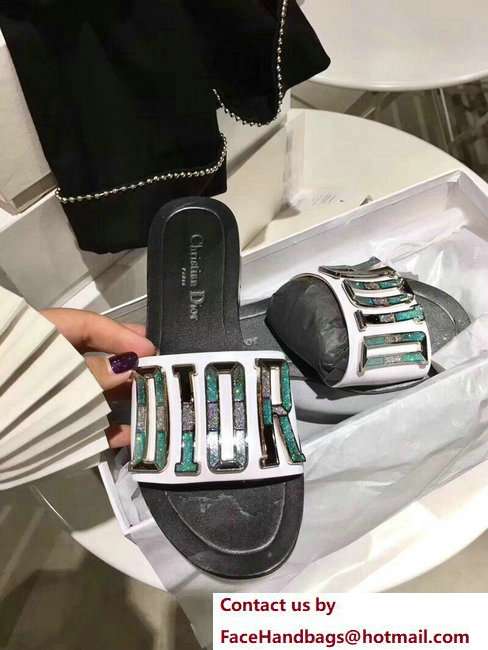 Dior Adorned With Multicolor D.I.O.R Logo Mules Sandals Mosaic Turquoise White 2018