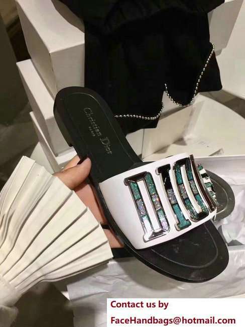 Dior Adorned With Multicolor D.I.O.R Logo Mules Sandals Mosaic Turquoise White 2018