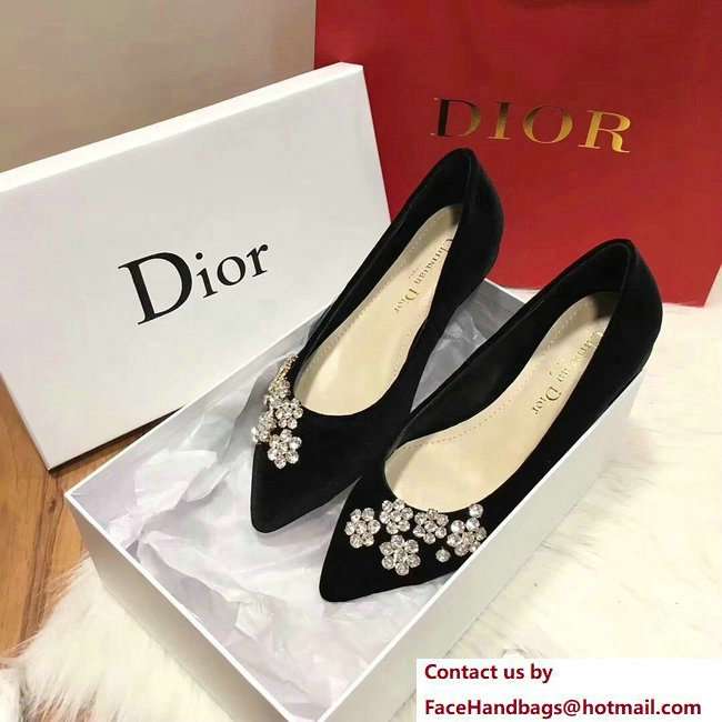 Dior Ballet Pumps In Black Velvet Adorned With Swarovski Rhinestones Cruise 2018