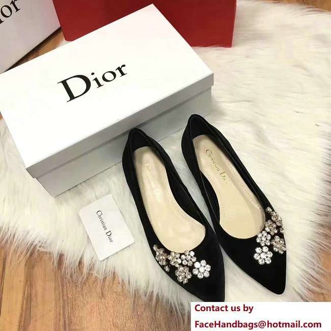 Dior Ballet Pumps In Black Velvet Adorned With Swarovski Rhinestones Cruise 2018