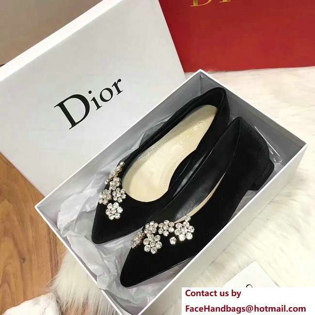 Dior Ballet Pumps In Black Velvet Adorned With Swarovski Rhinestones Cruise 2018