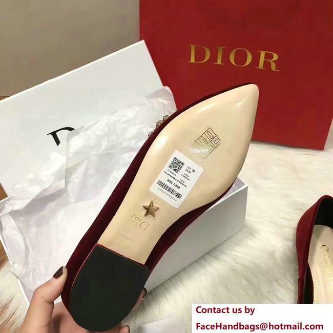 Dior Ballet Pumps In Dark Red Velvet Adorned With Swarovski Rhinestones Cruise 2018