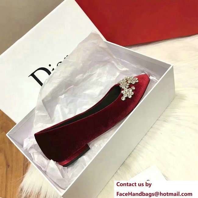 Dior Ballet Pumps In Dark Red Velvet Adorned With Swarovski Rhinestones Cruise 2018