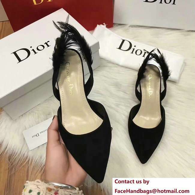 Dior Heel 7cm Sling-Back Shoes In Black Suede Calfskin And Feathers Cruise 2018