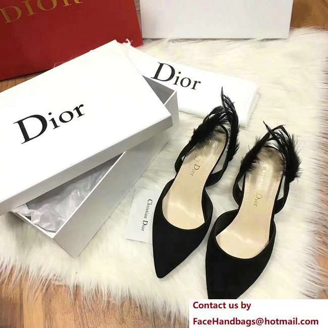 Dior Heel 7cm Sling-Back Shoes In Black Suede Calfskin And Feathers Cruise 2018