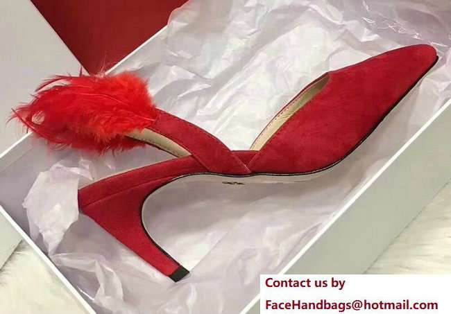 Dior Heel 7cm Sling-Back Shoes In Red Suede Calfskin And Feathers Cruise 2018