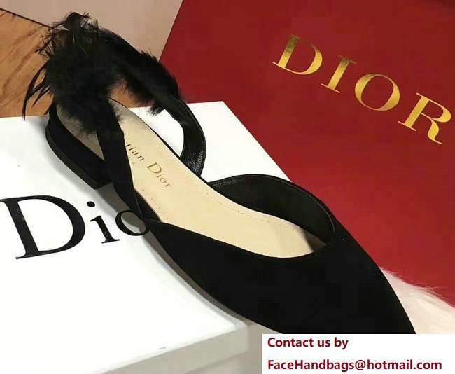 Dior Sling-Back Ballet Pumps In Black Suede Calfskin And Feathers Cruise 2018