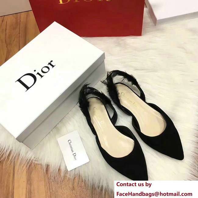 Dior Sling-Back Ballet Pumps In Black Suede Calfskin And Feathers Cruise 2018