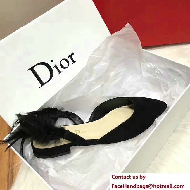 Dior Sling-Back Ballet Pumps In Black Suede Calfskin And Feathers Cruise 2018