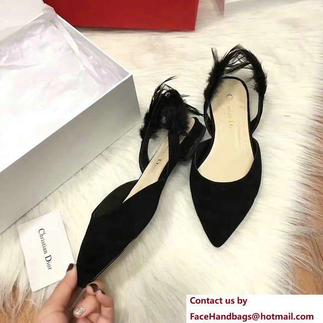 Dior Sling-Back Ballet Pumps In Black Suede Calfskin And Feathers Cruise 2018