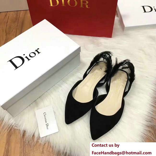 Dior Sling-Back Ballet Pumps In Black Suede Calfskin And Feathers Cruise 2018