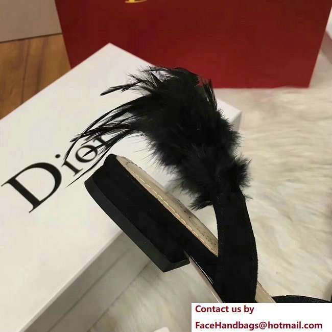 Dior Sling-Back Ballet Pumps In Black Suede Calfskin And Feathers Cruise 2018