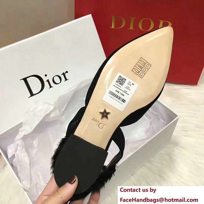 Dior Sling-Back Ballet Pumps In Black Suede Calfskin And Feathers Cruise 2018