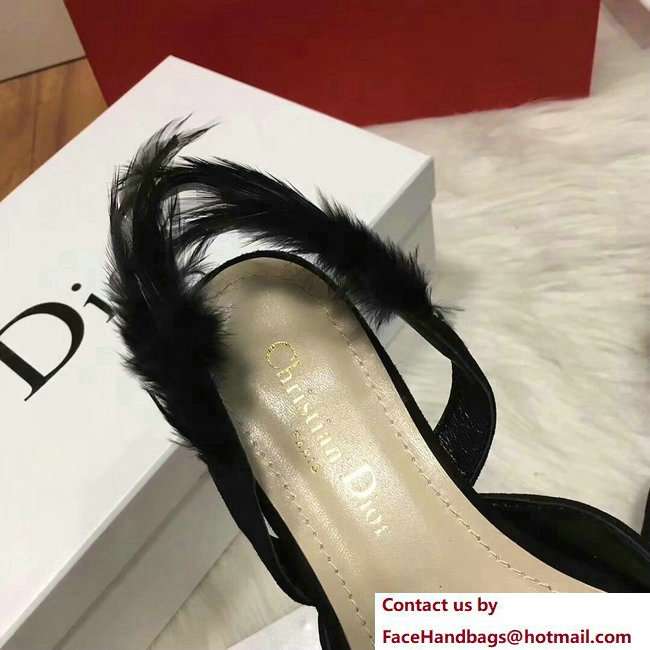 Dior Sling-Back Ballet Pumps In Black Suede Calfskin And Feathers Cruise 2018