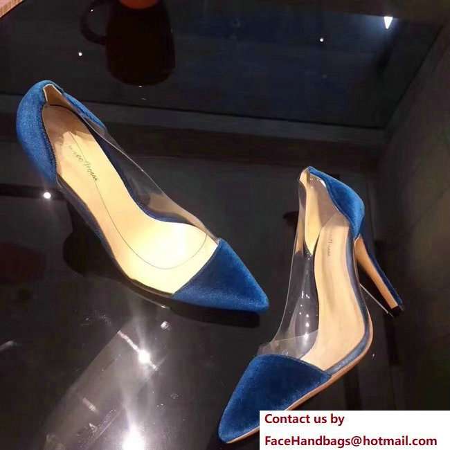 Gianvito Rossi Heel 9.5cm Velvet Plexi Pumps Blue 2018