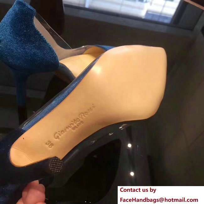 Gianvito Rossi Heel 9.5cm Velvet Plexi Pumps Blue 2018