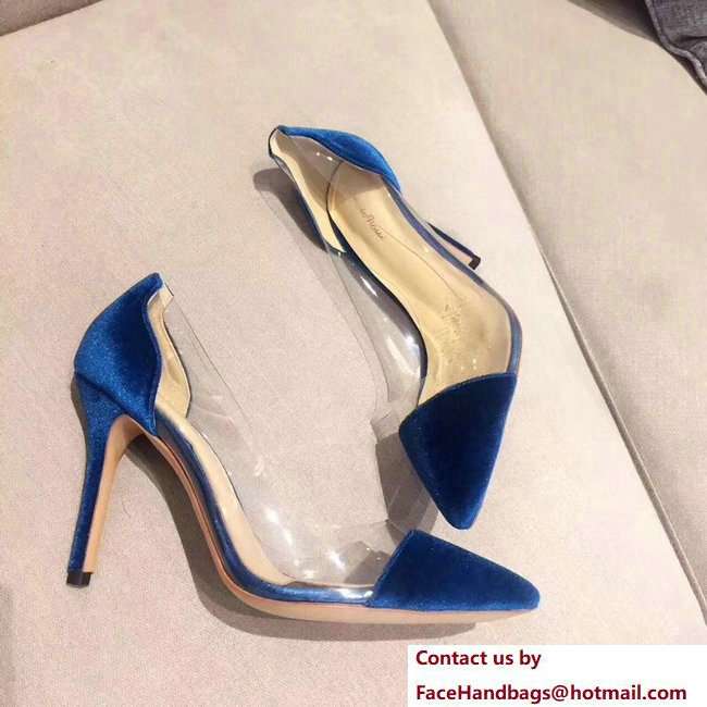 Gianvito Rossi Heel 9.5cm Velvet Plexi Pumps Blue 2018