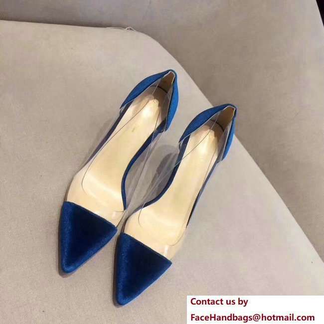 Gianvito Rossi Heel 9.5cm Velvet Plexi Pumps Blue 2018