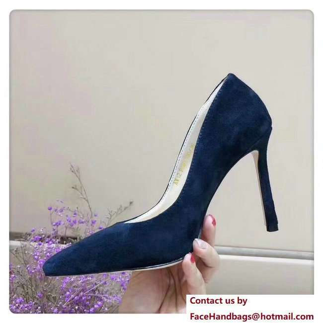 Jimmy Choo Heel 9.5cm Romy Suede Pointy Toe Pumps Dark Blue 2018