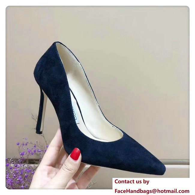 Jimmy Choo Heel 9.5cm Romy Suede Pointy Toe Pumps Dark Blue 2018