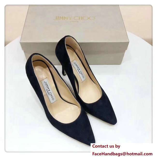 Jimmy Choo Heel 9.5cm Romy Suede Pointy Toe Pumps Dark Blue 2018