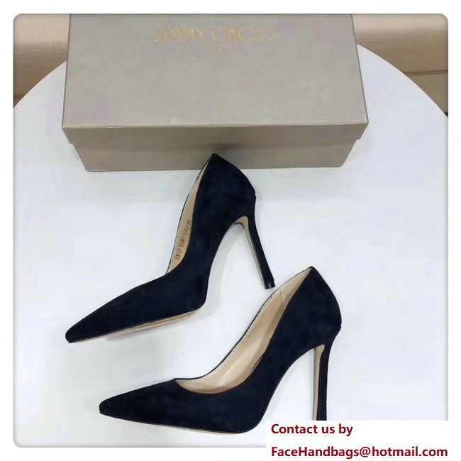 Jimmy Choo Heel 9.5cm Romy Suede Pointy Toe Pumps Dark Blue 2018