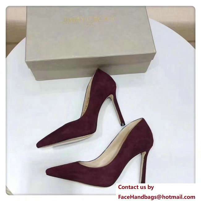 Jimmy Choo Heel 9.5cm Romy Suede Pointy Toe Pumps Dark Red 2018