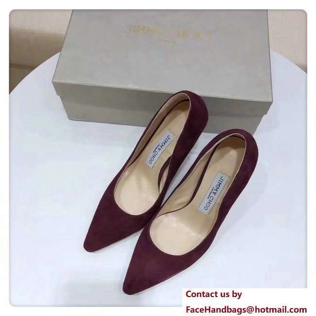 Jimmy Choo Heel 9.5cm Romy Suede Pointy Toe Pumps Dark Red 2018