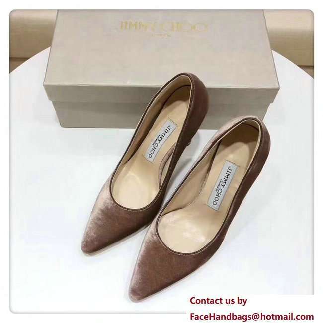 Jimmy Choo Heel 9.5cm Romy Velvet Pointy Toe Pumps Camel 2018