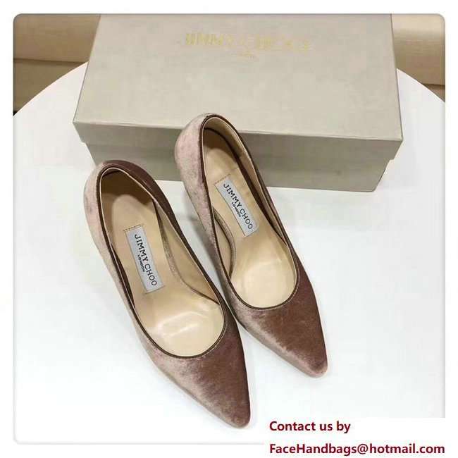 Jimmy Choo Heel 9.5cm Romy Velvet Pointy Toe Pumps Camel 2018